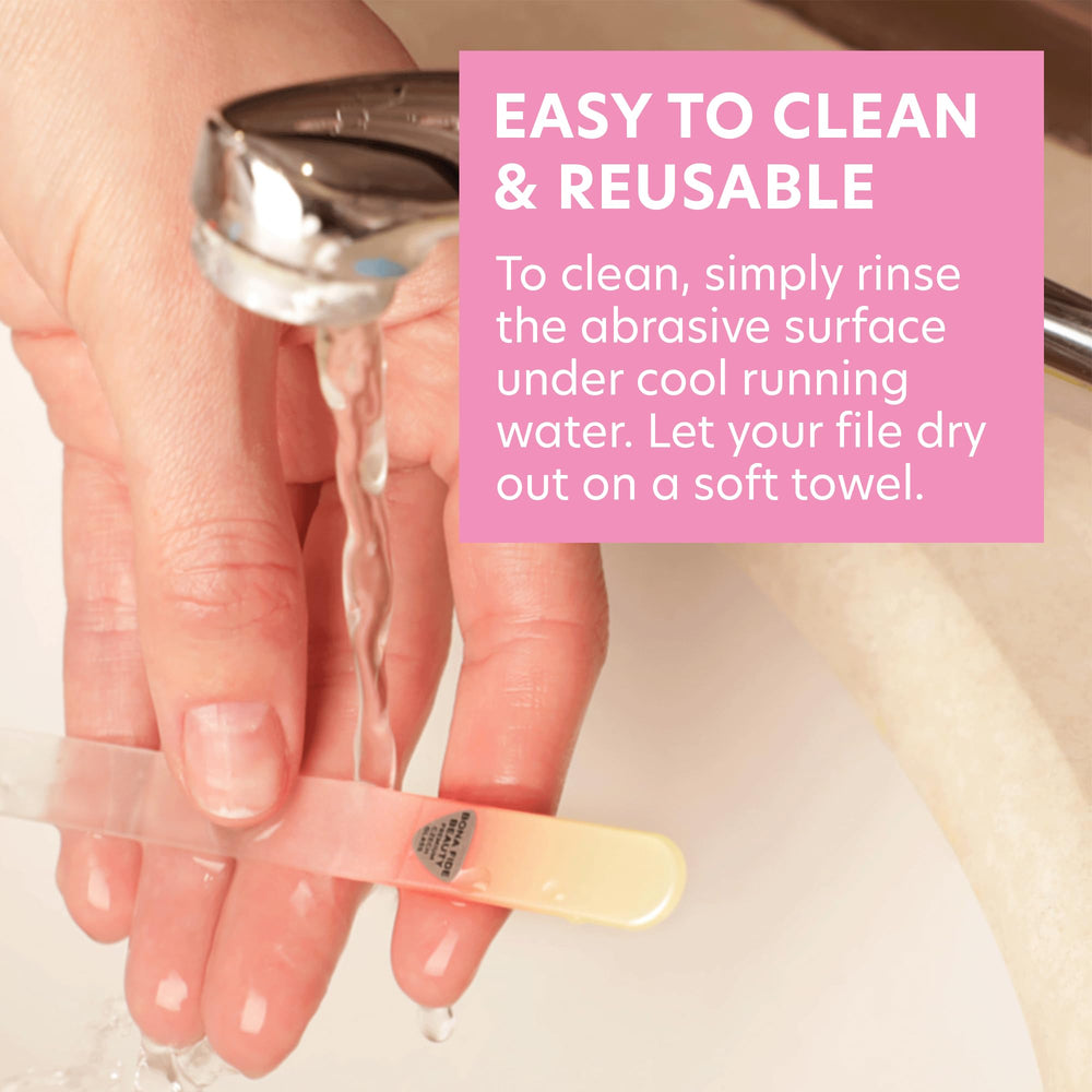 Bona Fide Beauty gold-orange nail file stylish tool for routine nail care.