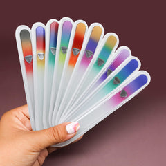 Bona Fide Beauty multicolor crystal nail files offer luxurious feel and precise shaping.