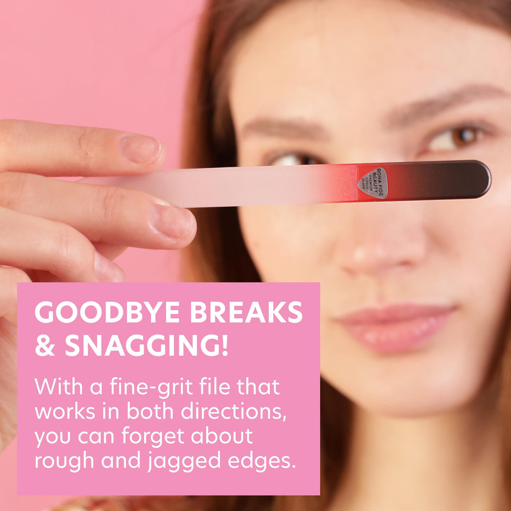 Bona Fide Beauty ombre black-red glass file glide feels smooth on nails