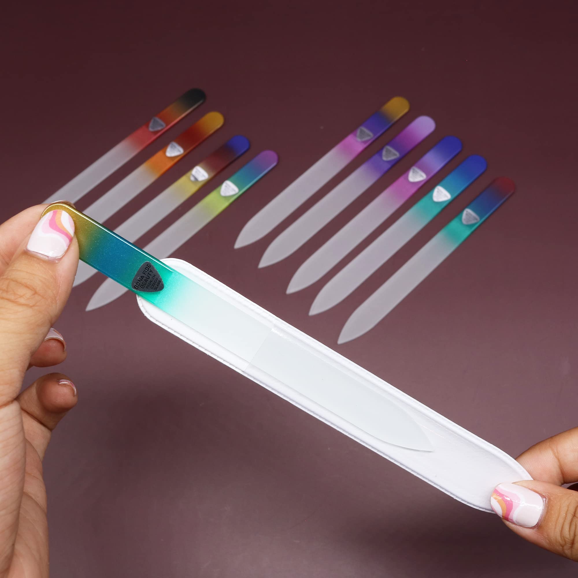 Bona Fide Beauty tempered glass nail files resist wear for long-lasting manicures.