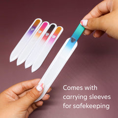 Bona Fide Beauty Czech glass file set held in hand for precise shaping