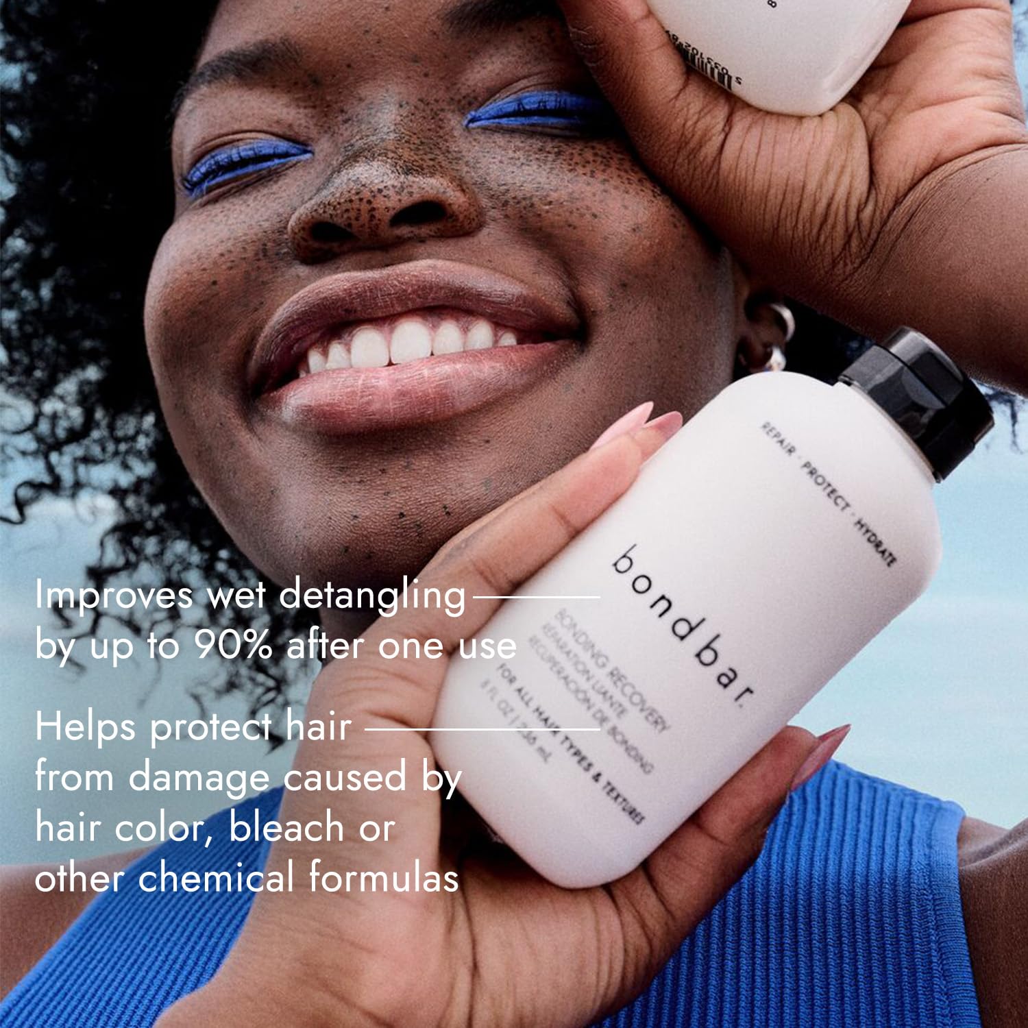 Bondbar Treatment bottle pump close-up highlighting even application and hydration.