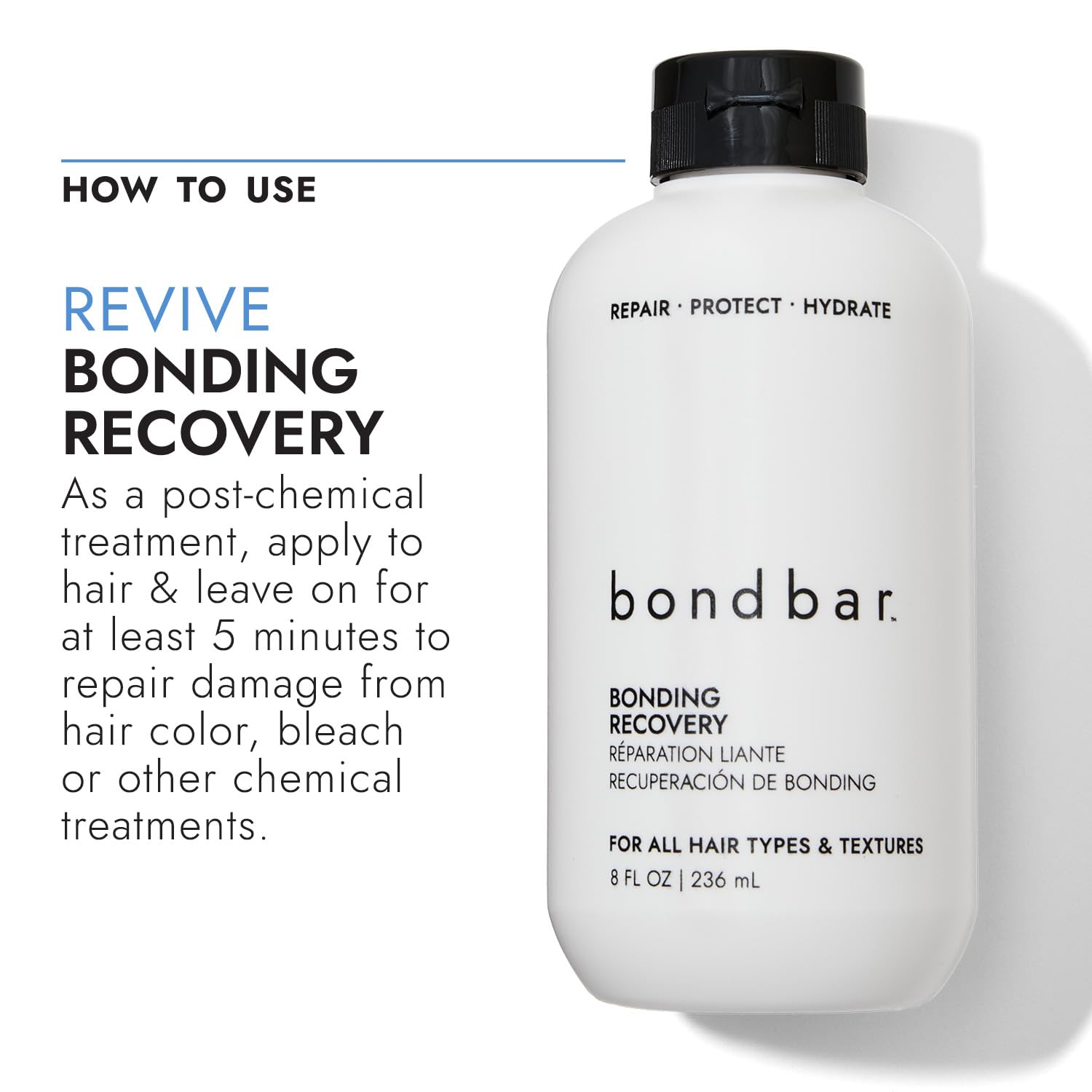 Bondbar Treatment bottle recyclable presentation emphasizes eco-friendly packaging.