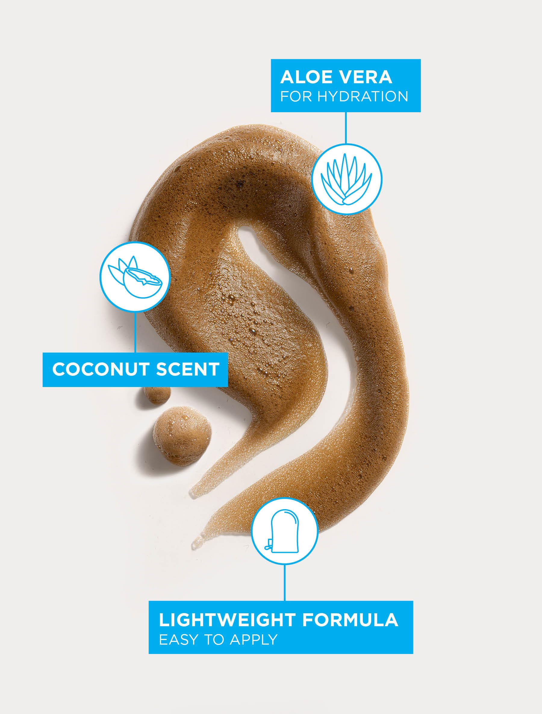 Bondi Sands coconut aloe ingredients closeup highlights skin-soothing formula.
