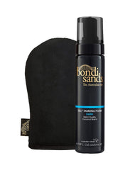Bondi Sands dark self tanning foam bottle with easy-dispense design for quick, even application.