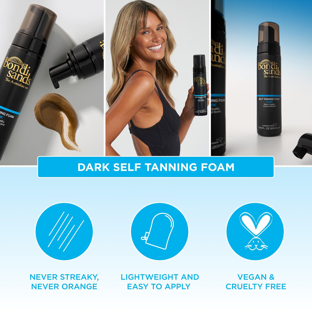 Bondi Sands even streak-free tan swatches showcase natural bronze glow.