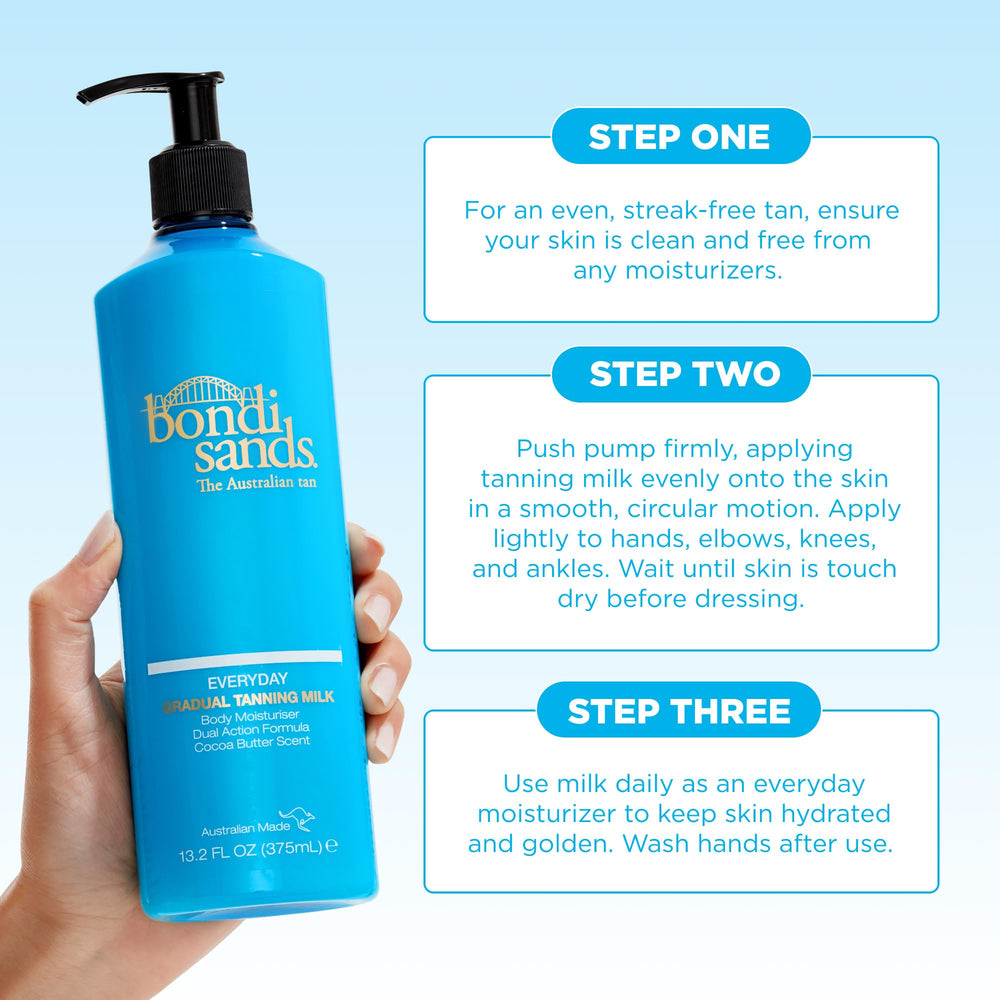 Bondi Sands Everyday Gradual Tanning Milk 12.68 oz bottle suited for daily use.