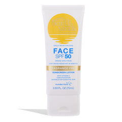 Bondi Sands fragrance-free daily face lotion bottle with SPF 50 enabling lightweight hydration.
