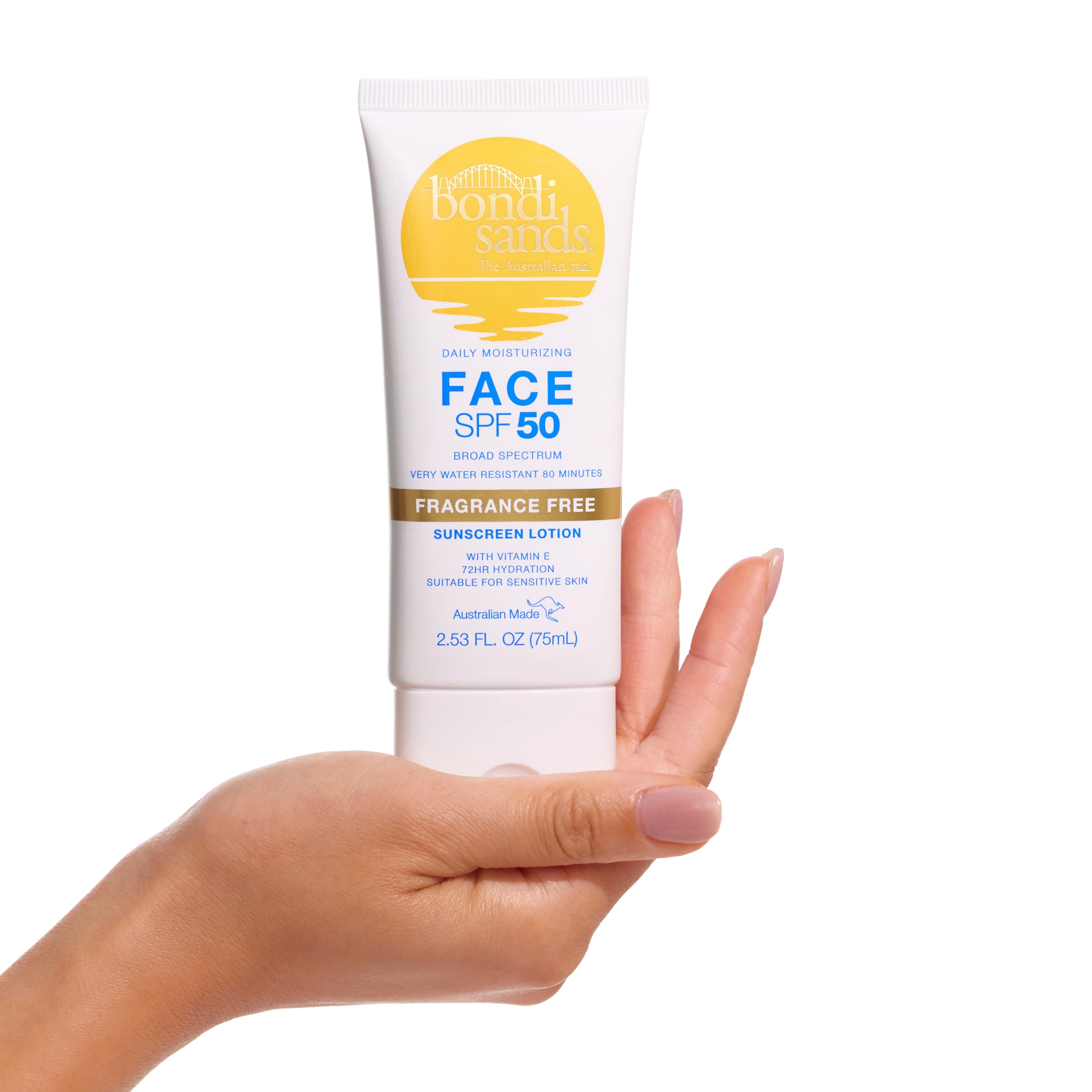 Bondi Sands fragrance-free daily face lotion being applied before makeup.