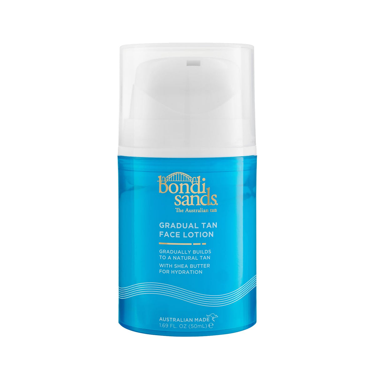 Bondi Sands Gradual Tan Face Lotion bottle with pump illustrating hydrating daily glow.