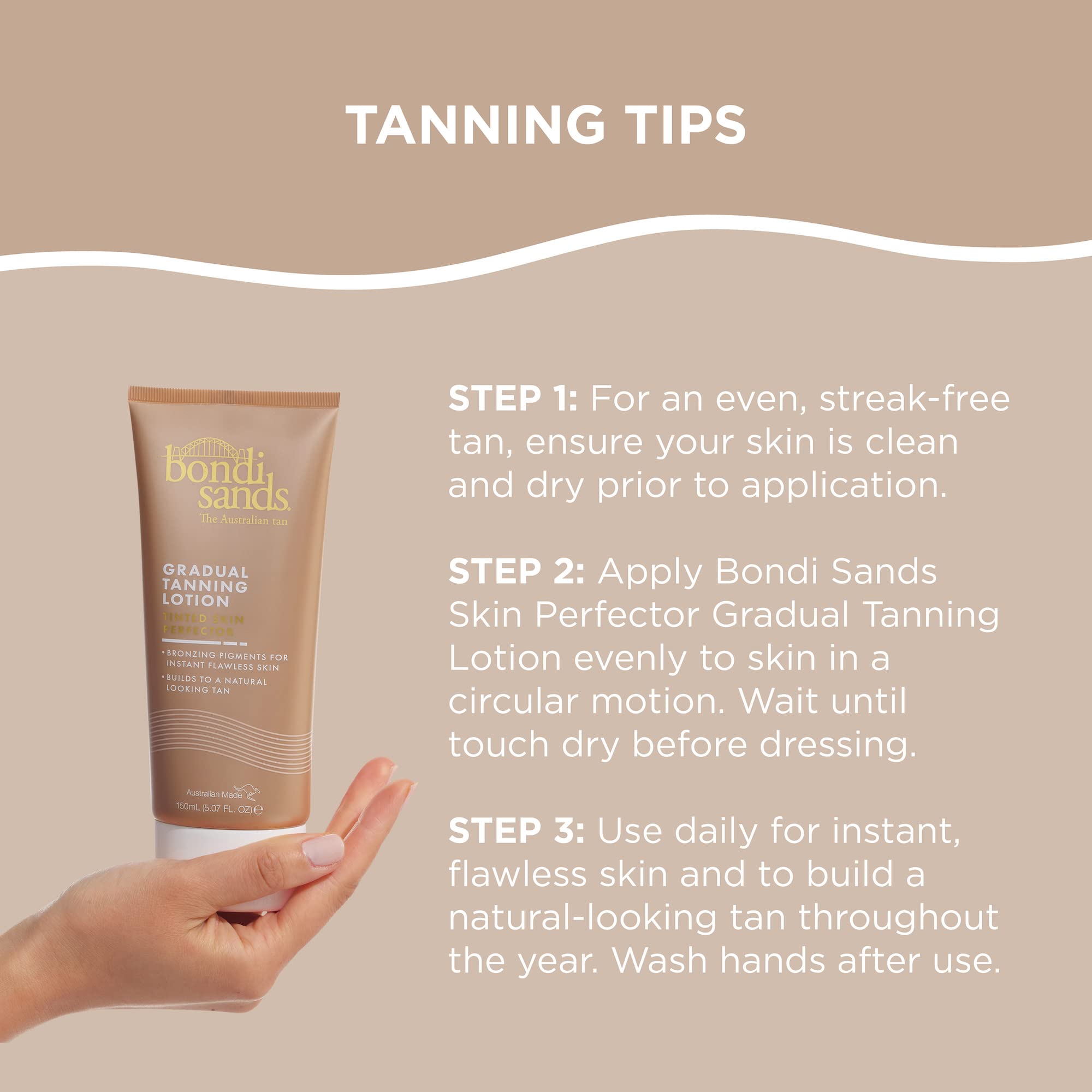 Bondi Sands Gradual Tanning Lotion year-round glow shows daily hydration benefits.