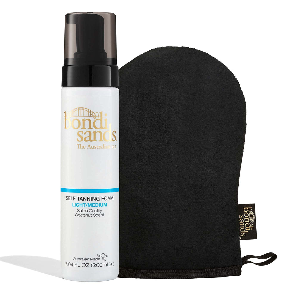 Bondi Sands Light/Medium Self Tanning Foam bottle for easy, streak-free bronze at home.
