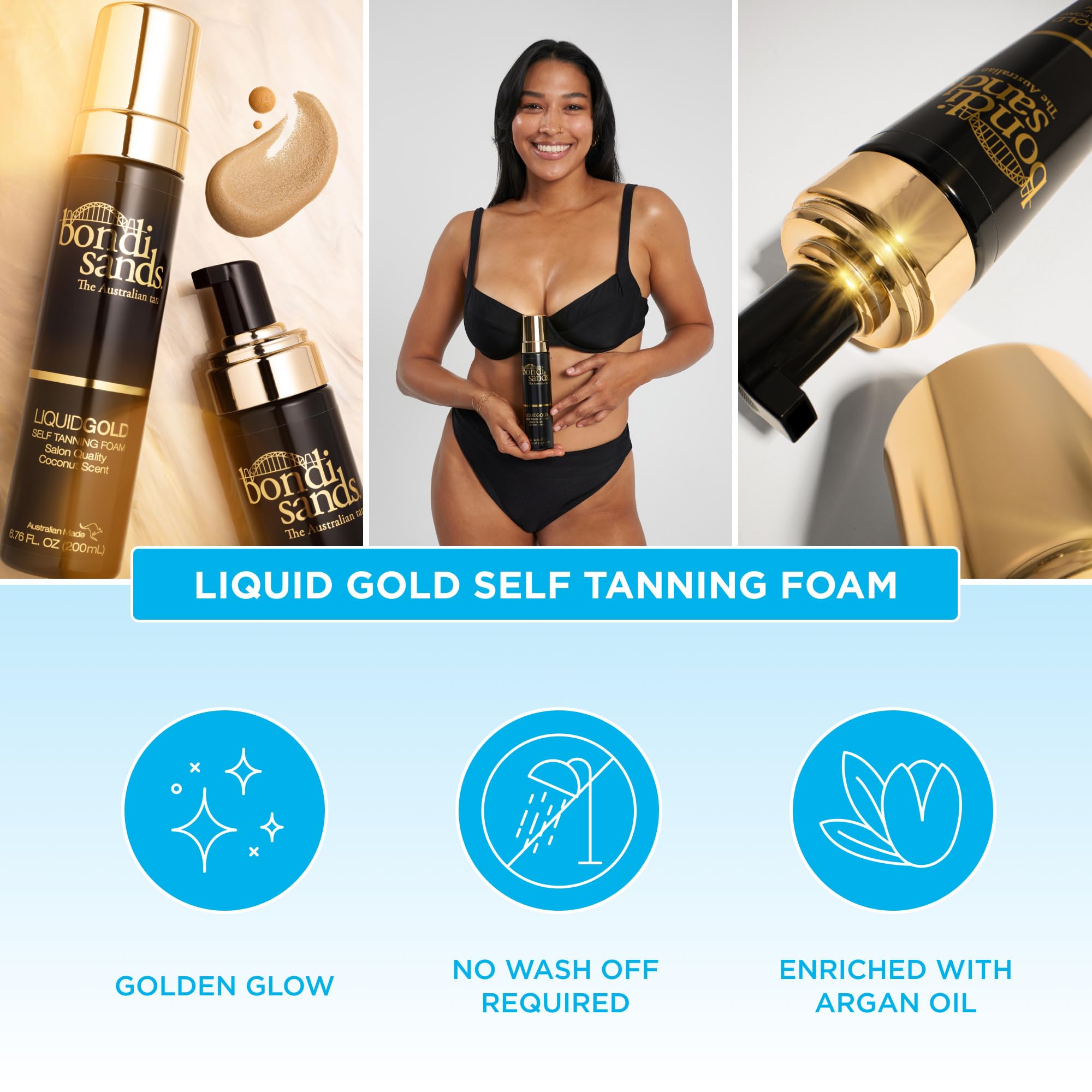Foam drying quickly on skin for a touch-dry tan finish