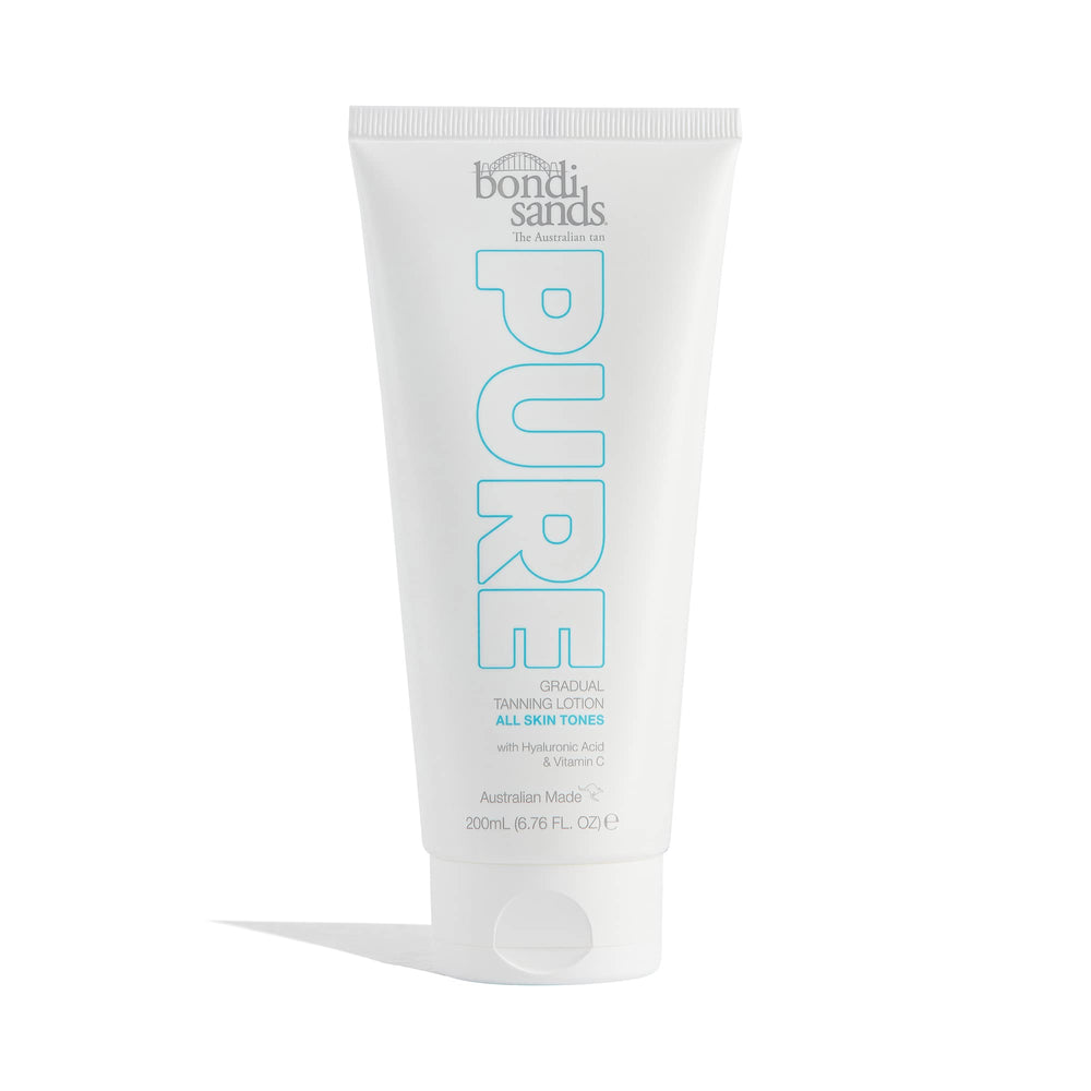 Bondi Sands PURE gradual tanning lotion bottle showing hydration-enhanced glow.
