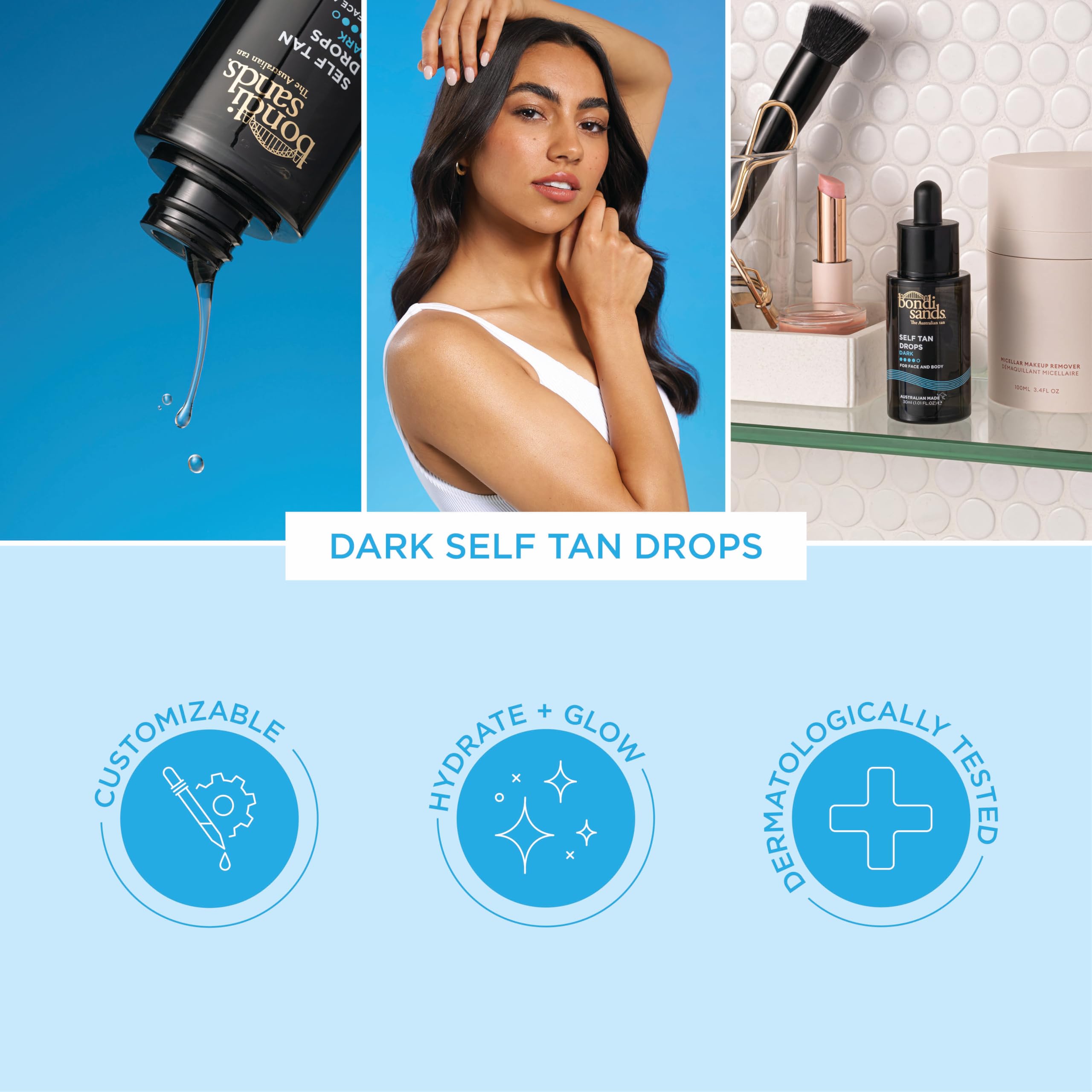 Bondi Sands Self Tan Drops Dark packaging details.