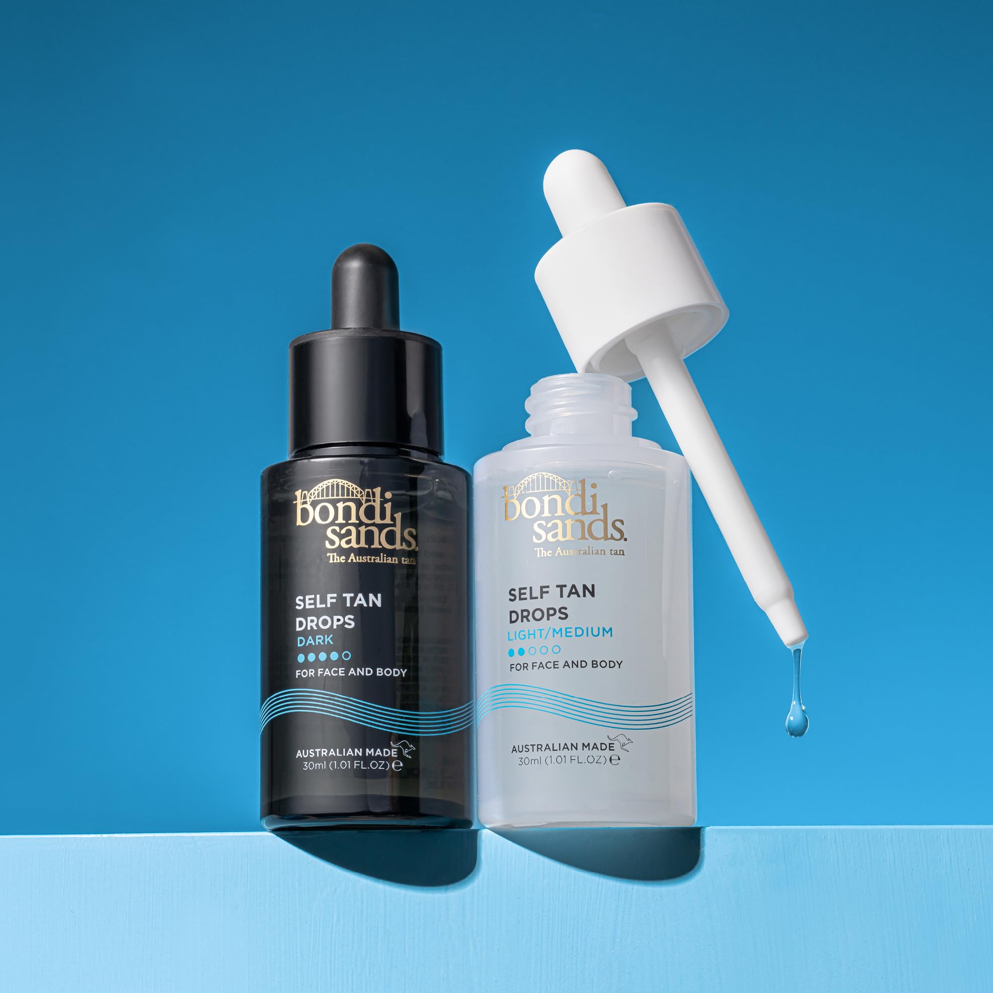 Bondi Sands Self Tan Drops Dark travel-size bottle ready to pack.