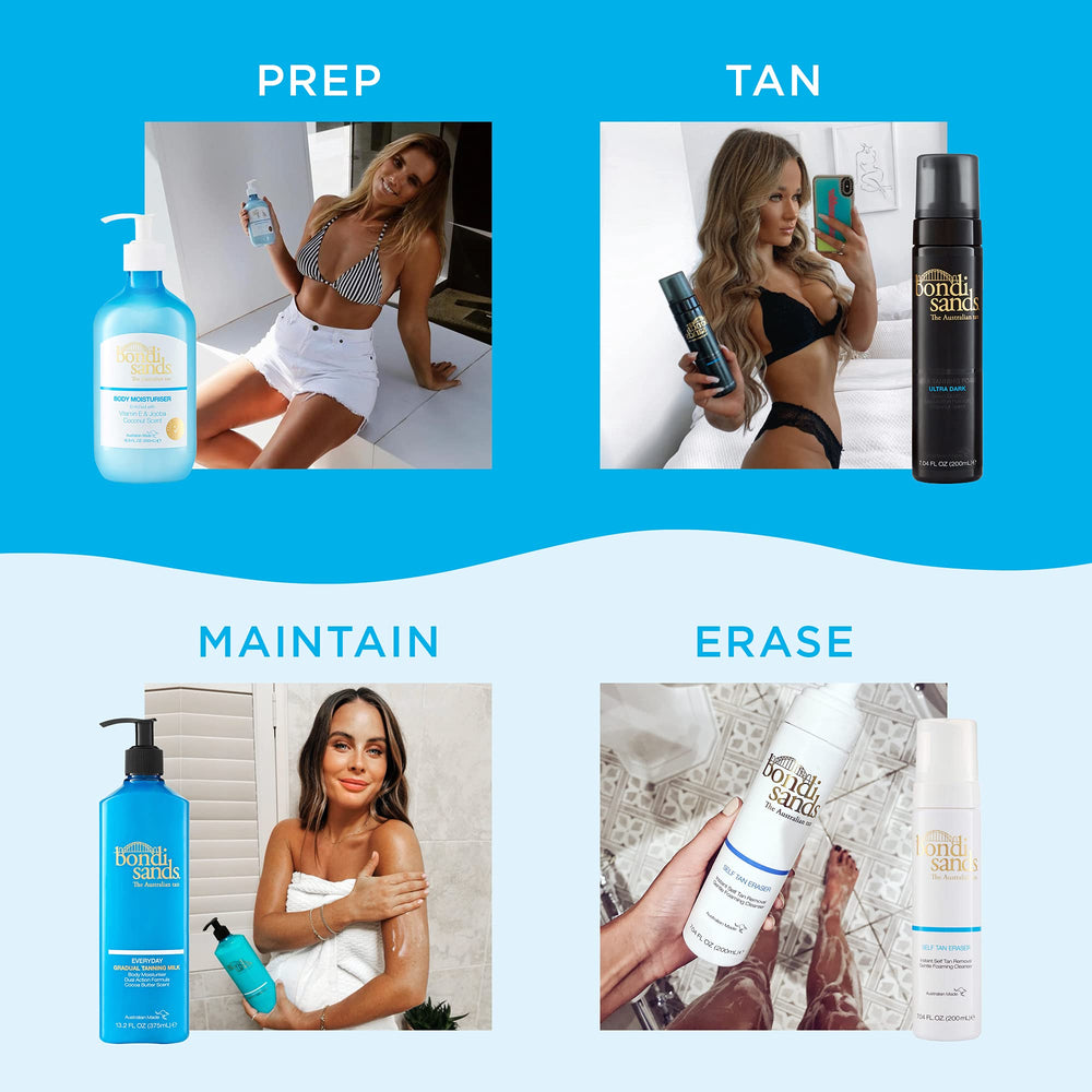 Bondi Sands Self Tan Eraser packaging emphasizes vegan cruelty-free formula