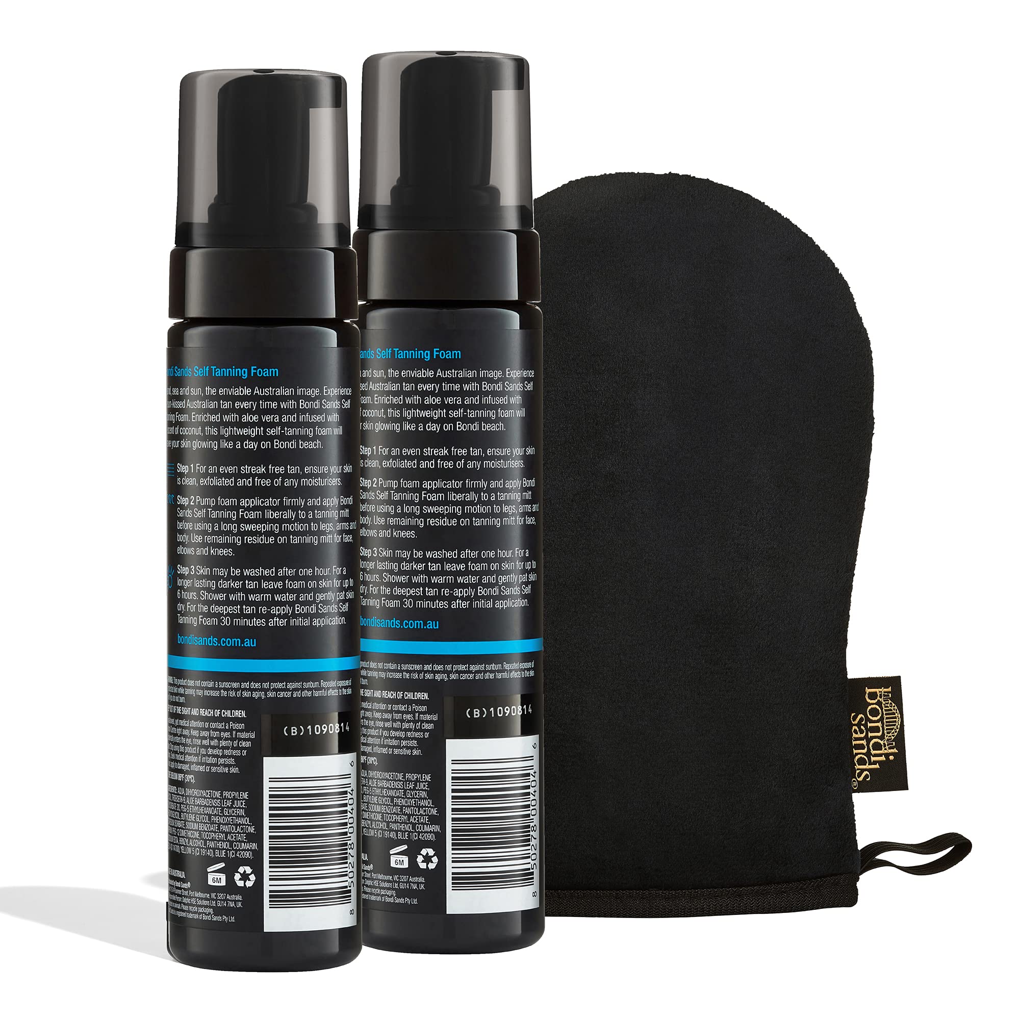 Bondi Sands Self Tanning Foam Duo Dark application mitt closeup showing reusable mitt.