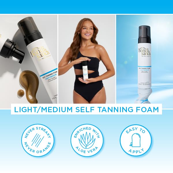 Bondi Sands self tanning foam face and body bronze demonstrates versatile use.