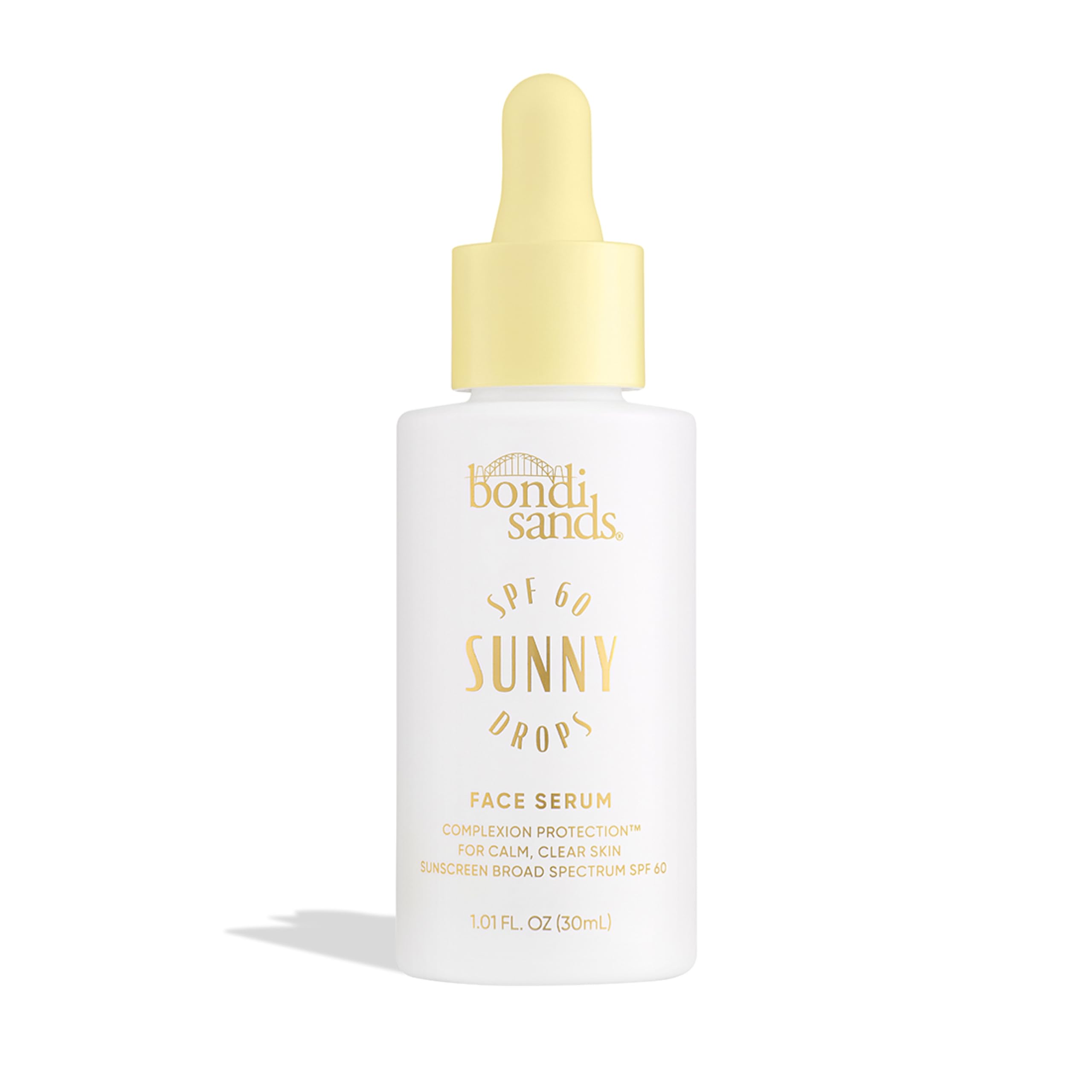 Bondi Sands Sunny Drops SPF 60 bottle shows a lightweight, fragrance-free sun shield for daily protection.