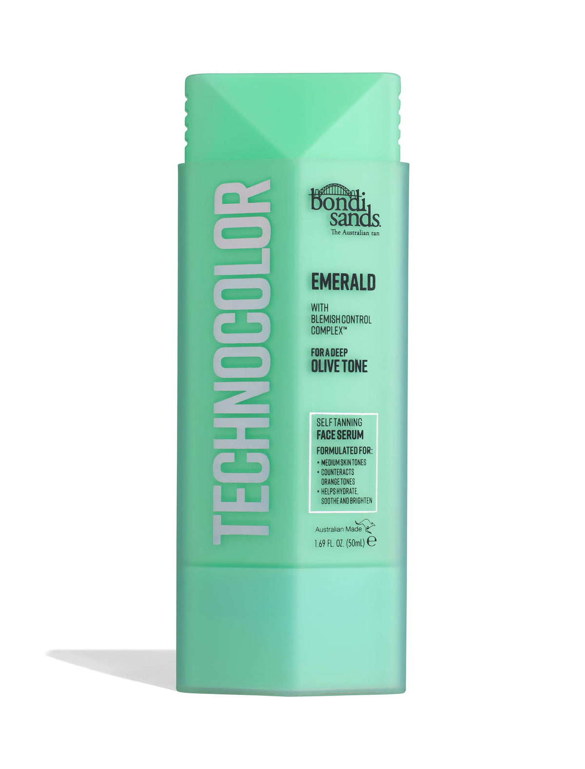 Bondi Sands Technocolor Face Serum bottle with fragrance-free formula for sensitive skin.