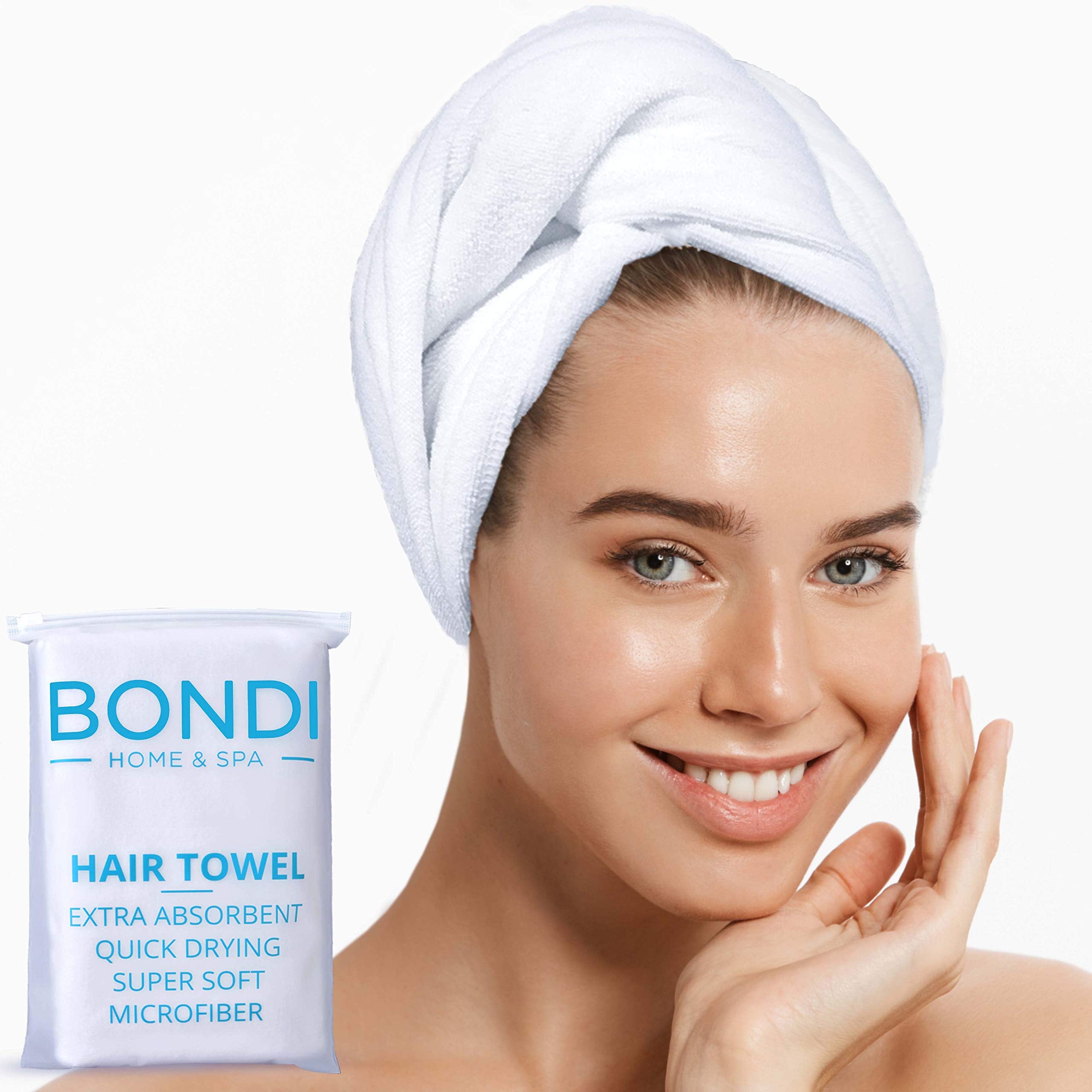 Bondi Spa microfiber hair towel gentle-on-hair design reduces heat exposure