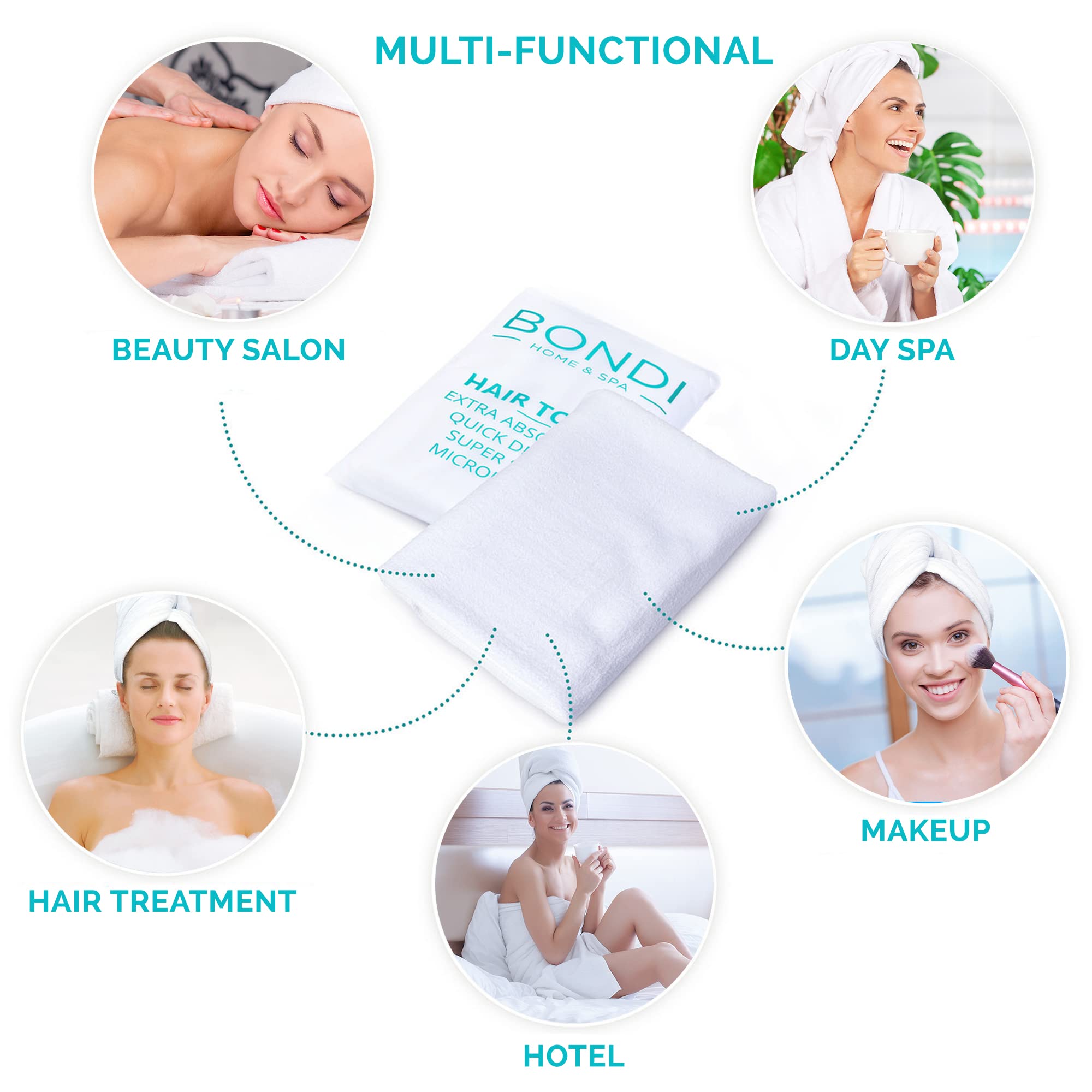 Bondi Spa microfiber hair towel wet-proof zip bag keeps towel dry