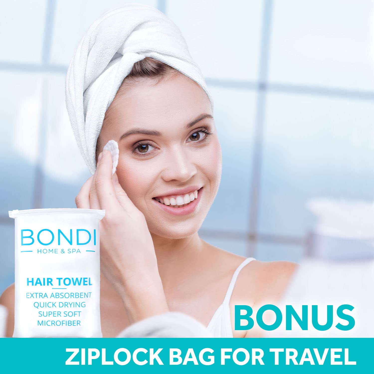 Bondi Spa microfiber hair towel XL size wraps long hair securely