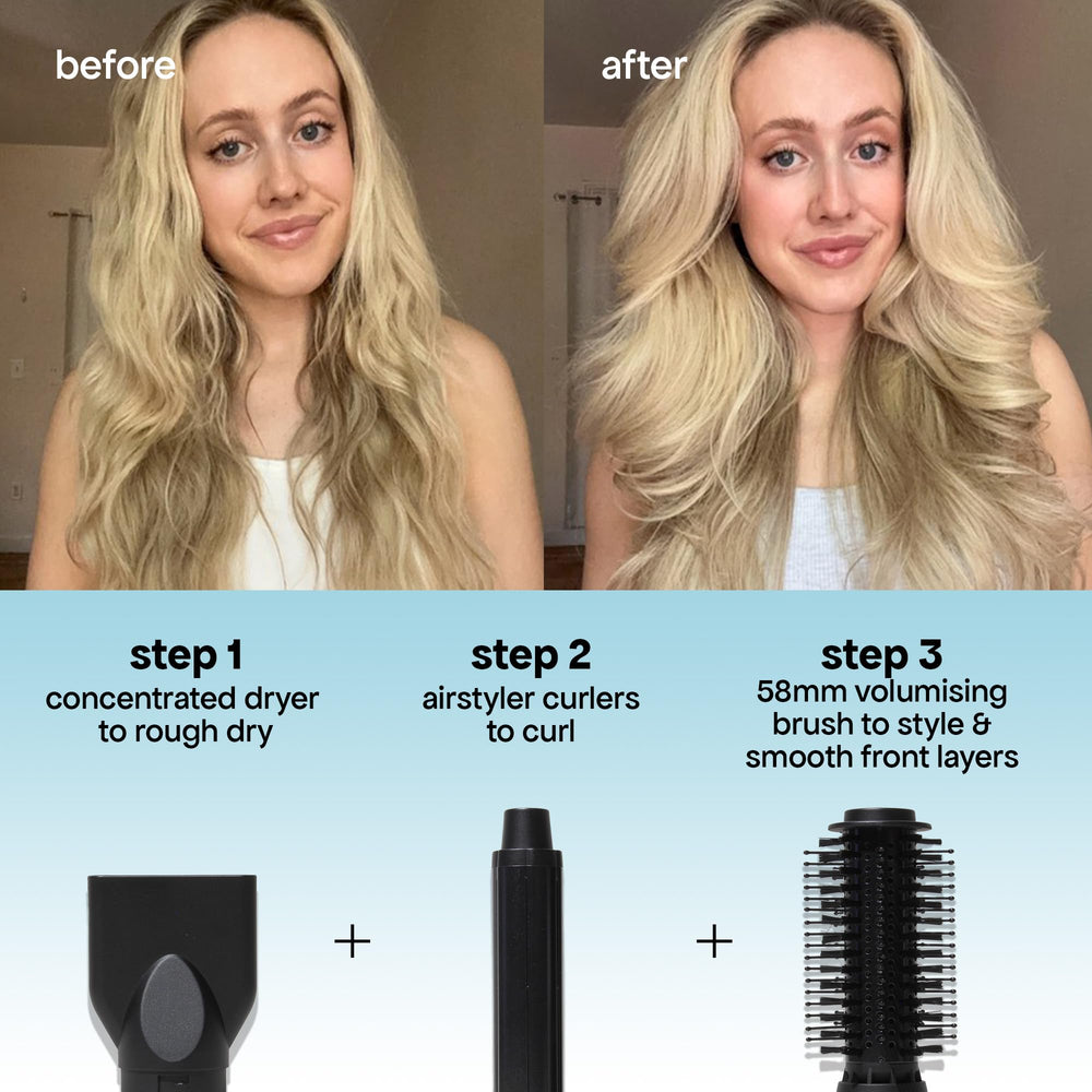 BondiBoost 6-in-1 ceramic round brush 32mm creates defined, sleek ends.