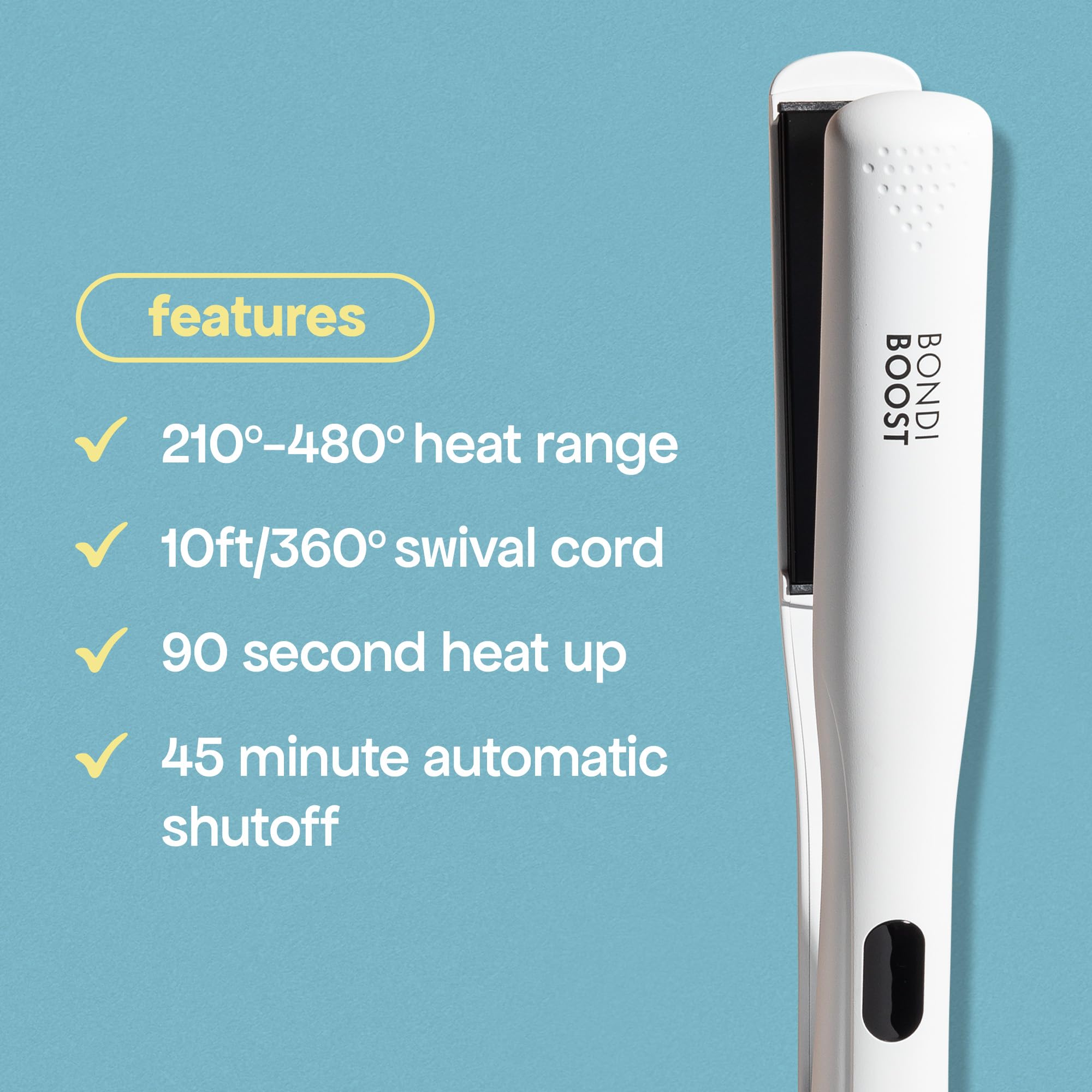 BondiBoost Aloe Plated Flat Iron plates close-up for smooth glide