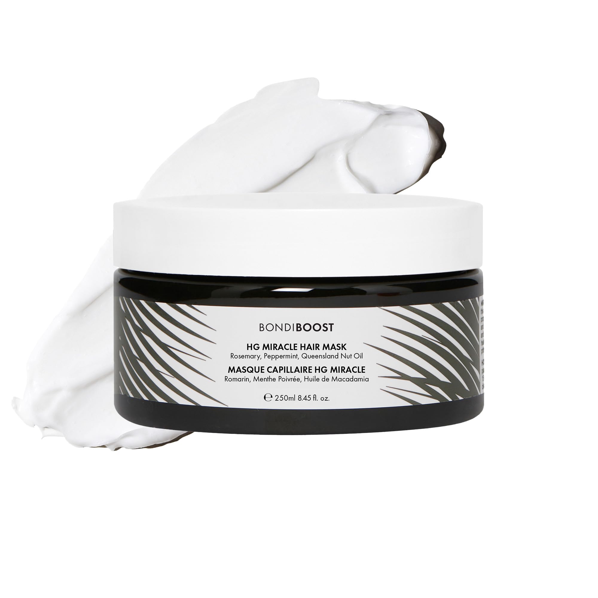 BONDIBOOST Miracle Hair Mask bottle pouring for salon-grade hydration and shine.