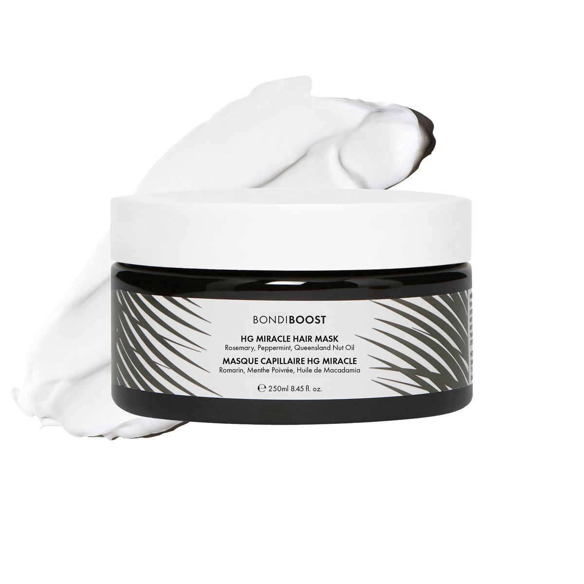 BONDIBOOST Miracle Hair Mask bottle pouring for salon-grade hydration and shine.