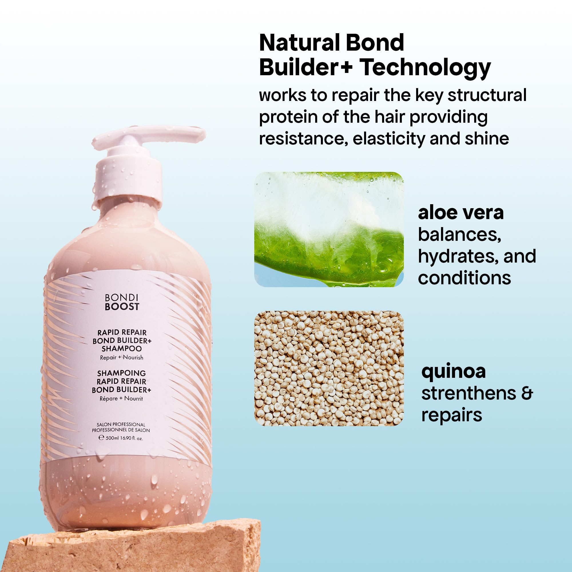BONDIBOOST Queensland Nut ingredient close-up emphasizes deep hydration and strand strength.