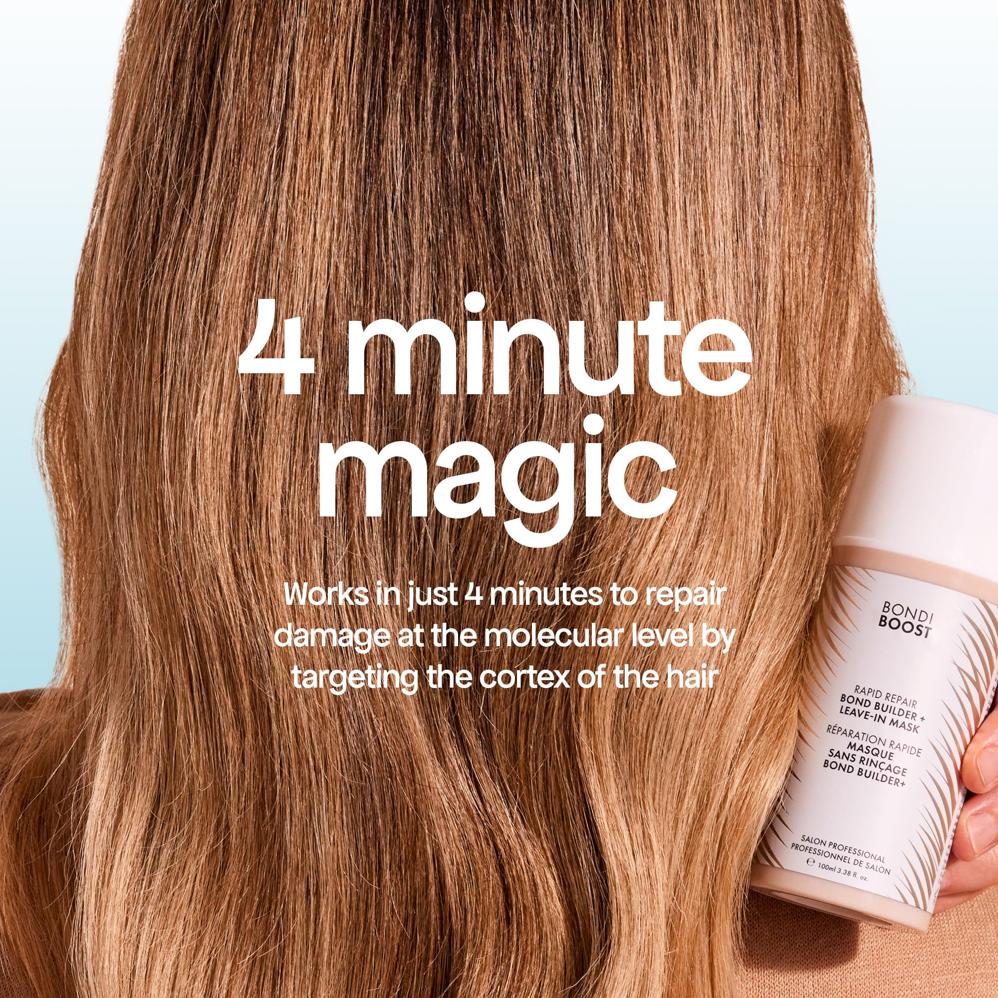 BONDIBOOST styled hair finish shining in light, demonstrates added shine benefit