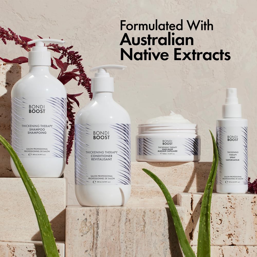 BONDIBOOST Thickening Shampoo all-hair-types label signals universal suitability and easy styling