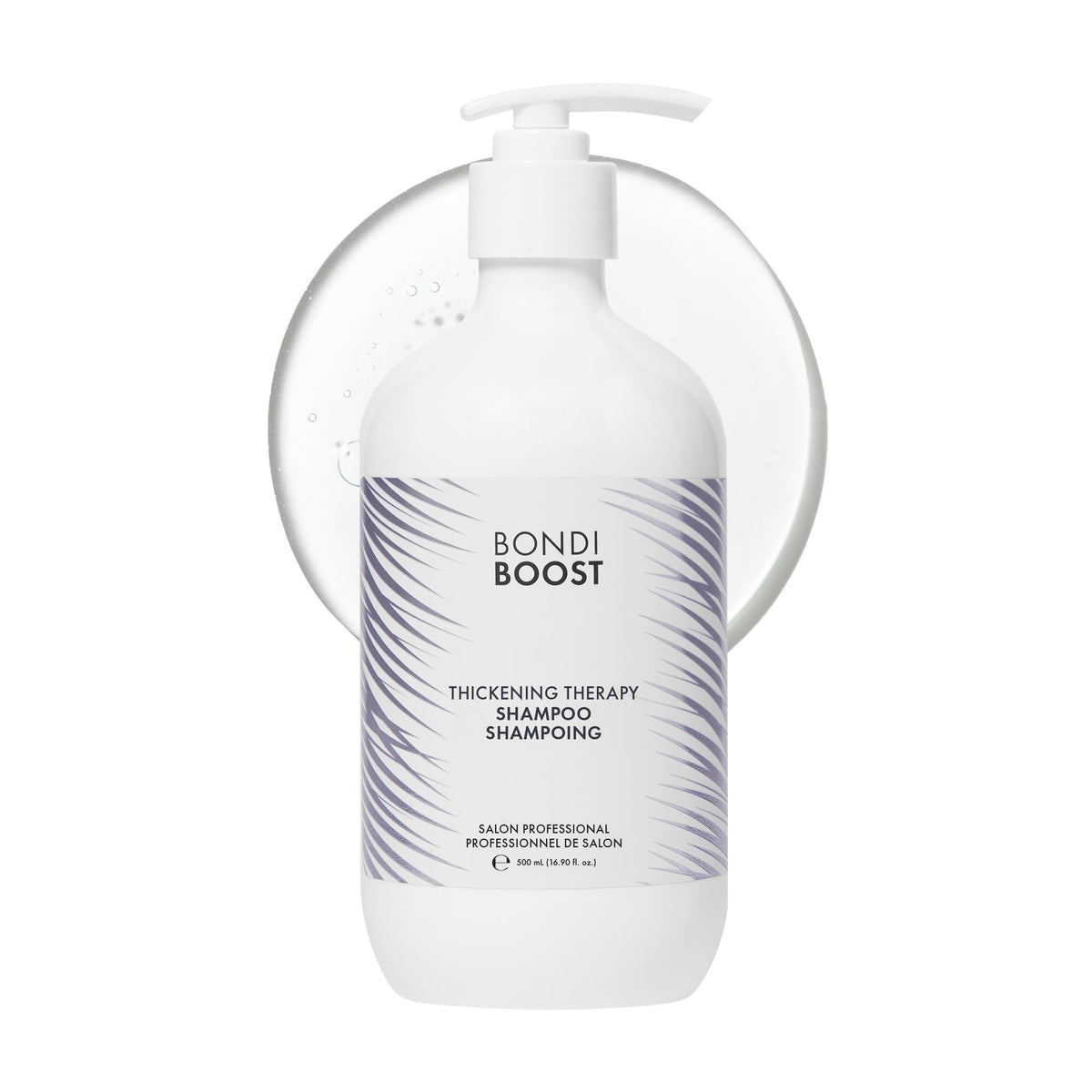 BONDIBOOST Thickening Shampoo bottle shows vegan formula for added root lift and volume
