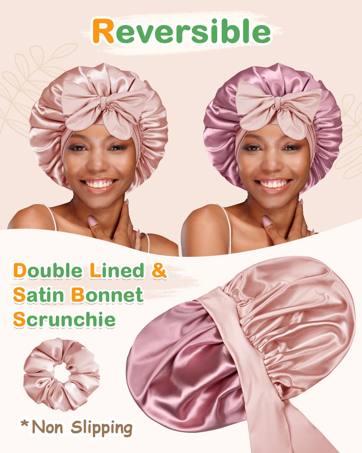 BONNET QUEEN adjustable-tie-band-bonnet-on-head illustrating customizable comfort for all sizes.