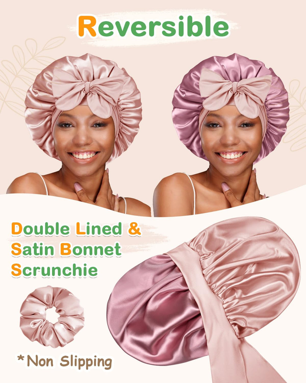 BONNET QUEEN adjustable-tie-band-bonnet-on-head illustrating customizable comfort for all sizes.