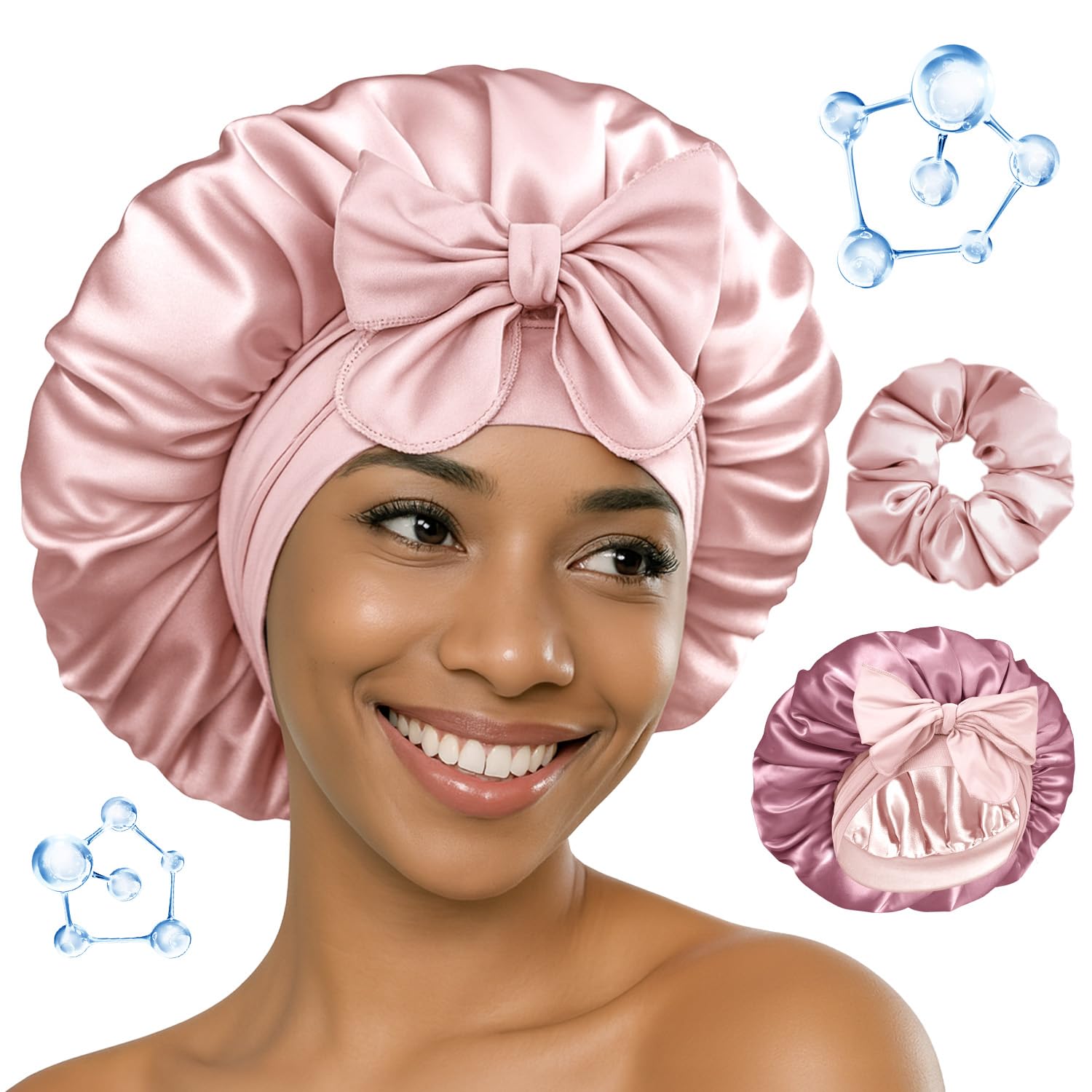 BONNET QUEEN hyaluronic-satin-bonnet closeup highlighting moisture-locking fibers for overnight hydration.