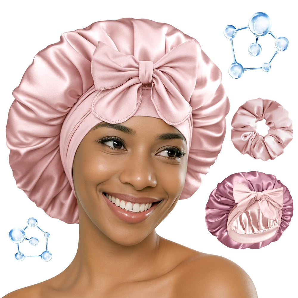 BONNET QUEEN hyaluronic-satin-bonnet closeup highlighting moisture-locking fibers for overnight hydration.