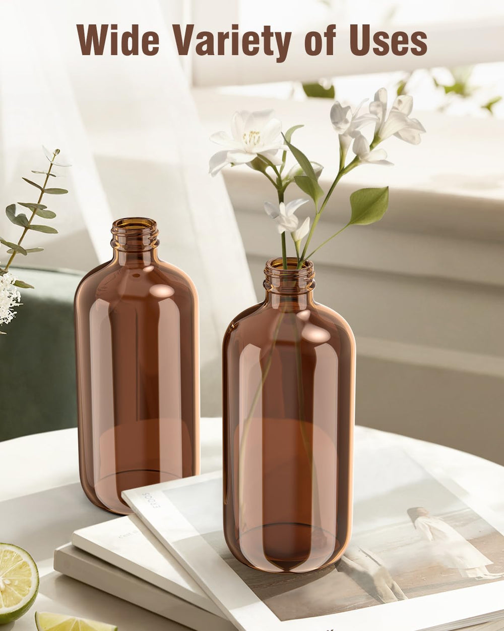 Bontip 8 oz amber bottle shown with reusable cap for citrus-safe oils.
