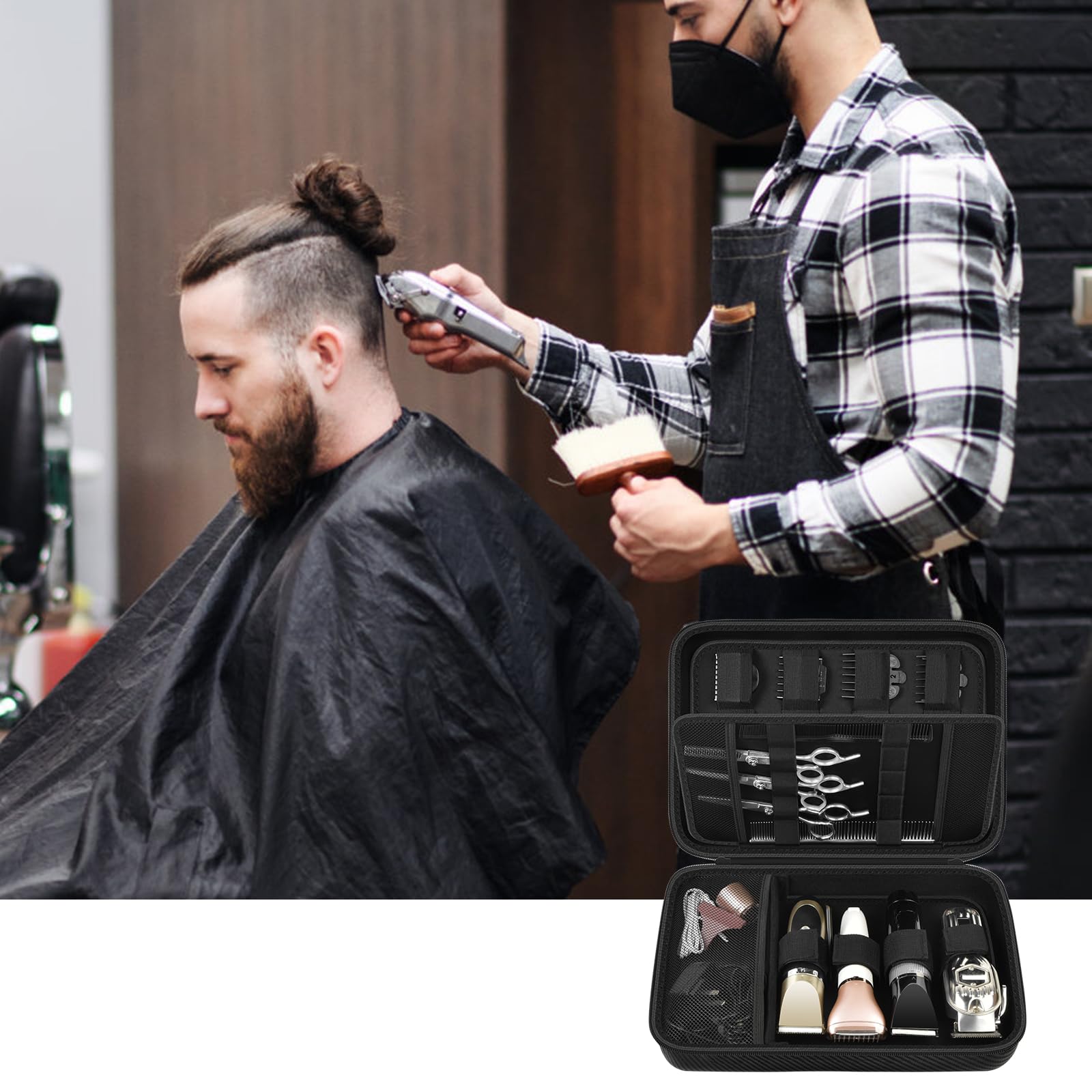 Boobowl hard travel case lid with 12 combs organized for quick access.