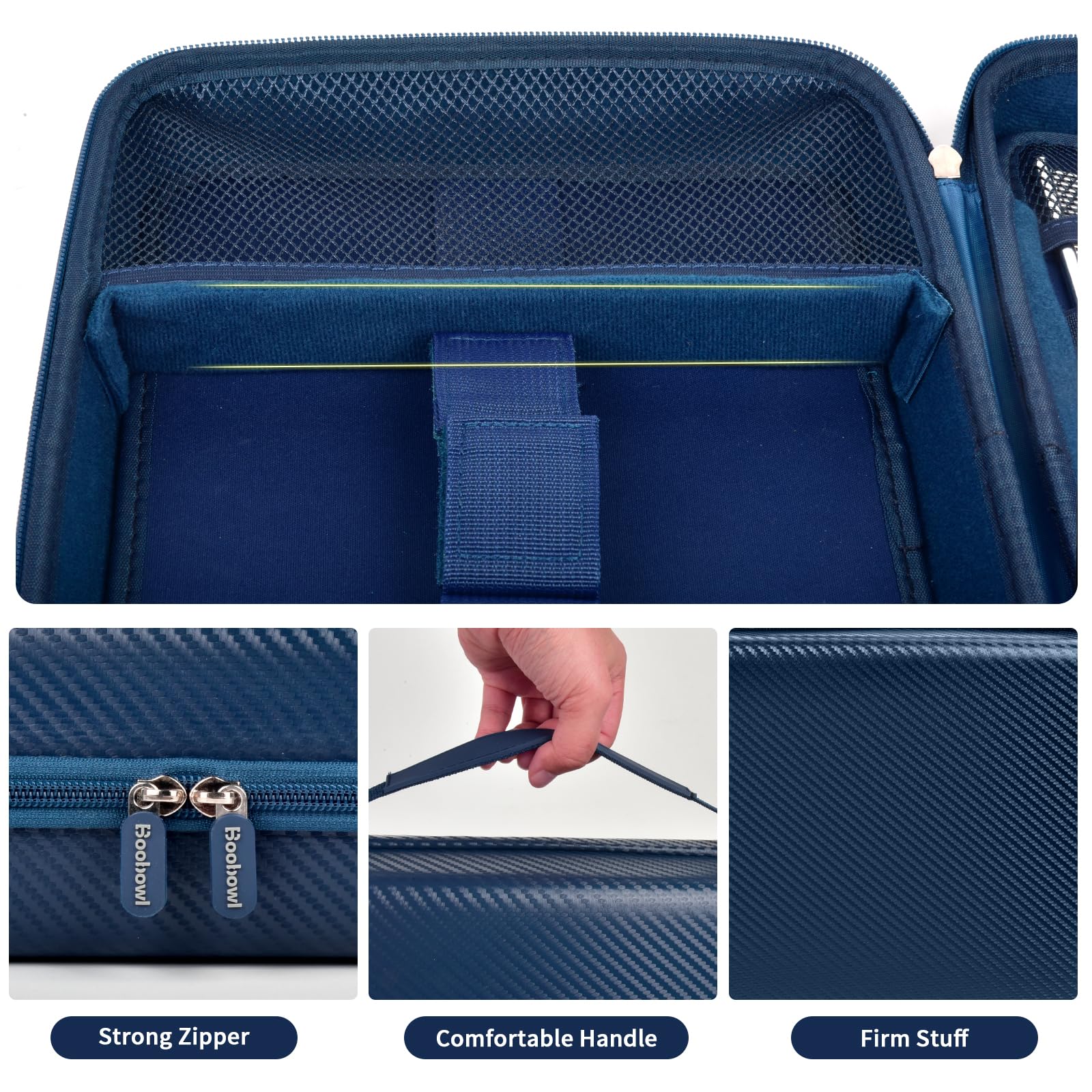 Boobowl soft interior lining cushions delicate grooming tools during transport.
