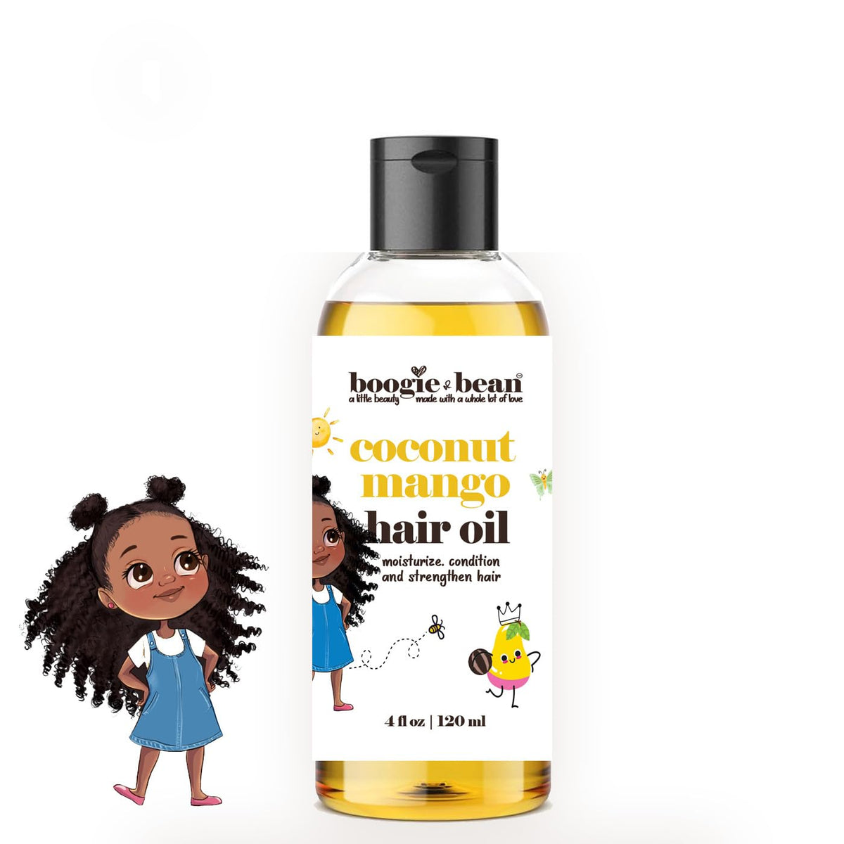 Boogie and Bean Kids Hair Oil bottle pour shows easy, mess-free application.