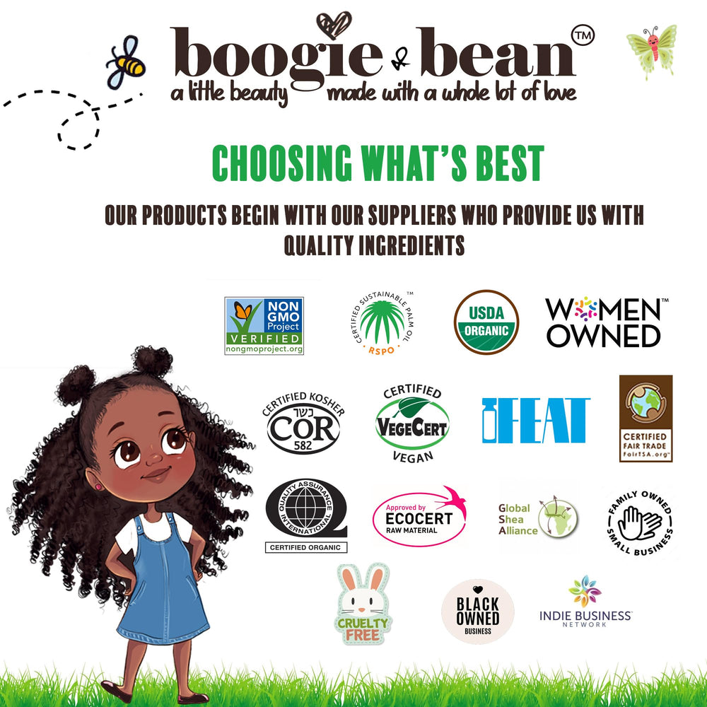 Boogie and Bean Kids Hair Oil bottle with pump for easy dispensing.