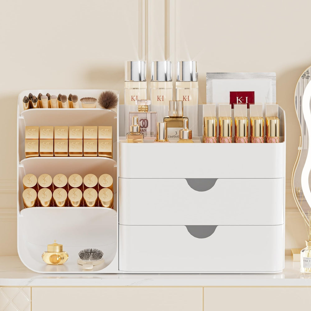 Booklov all-white makeup organizer large fits tall bottles and skincare essentials