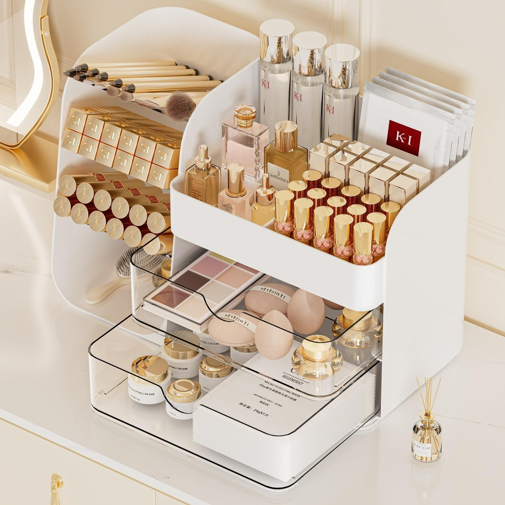 Booklov cosmetic display case provides spacious storage while keeping products visible and within reach.