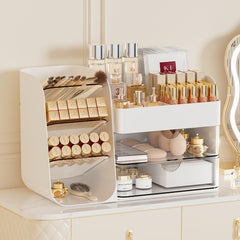 Booklov makeup organizer vanity with brush holder keeps brushes accessible and organized for daily routines.