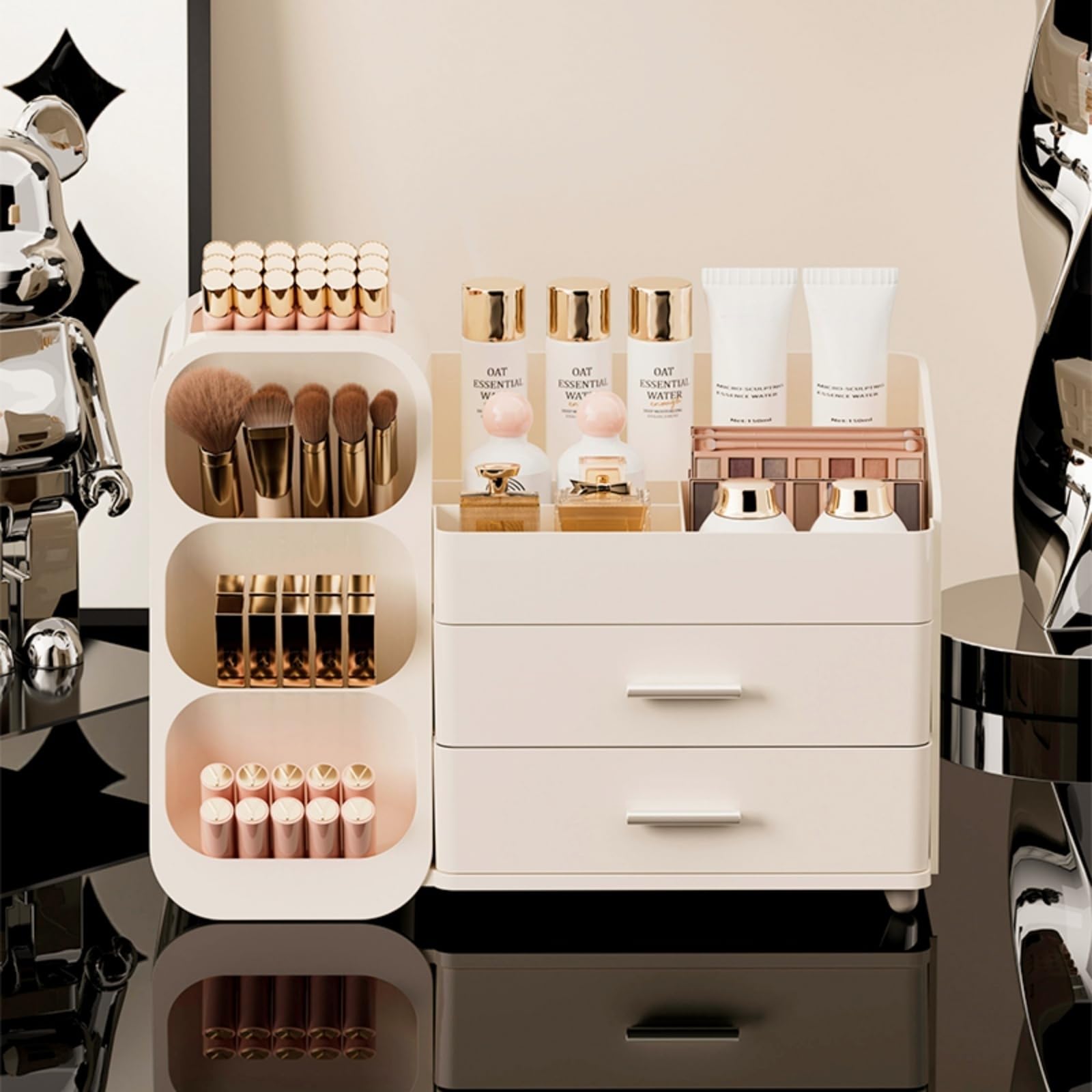 Booklov spacious storage for lipsticks and brushes keeps essentials within reach