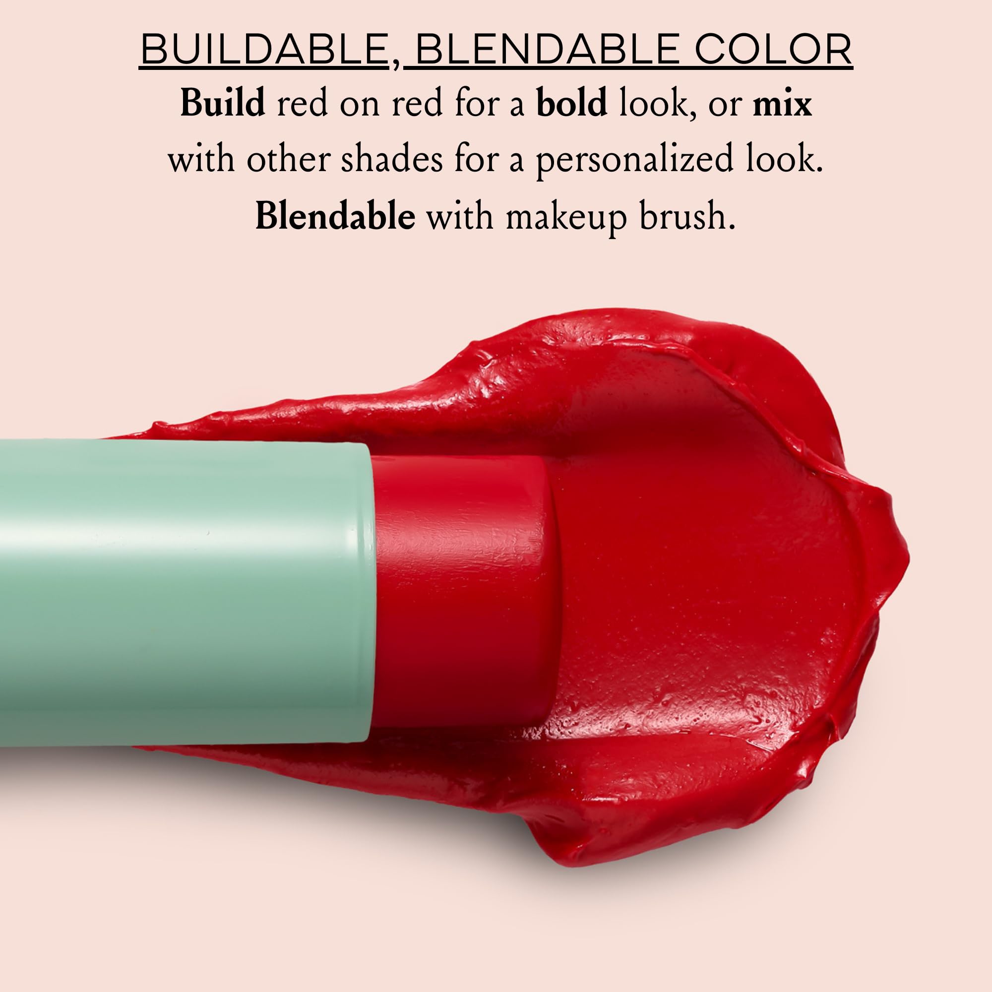 Cheeks blended with Parisian Red Boom Stick for natural, radiant glow.